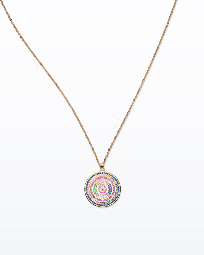 Cosmic Bloom – Collana oro con medaglione multicolore